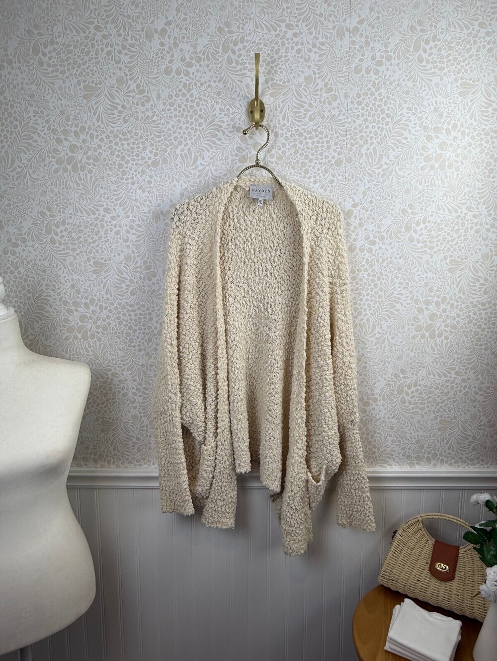 Hayden Los Angeles Cream Textured Open-Front Cardigan Sweater - Size - Small/Med